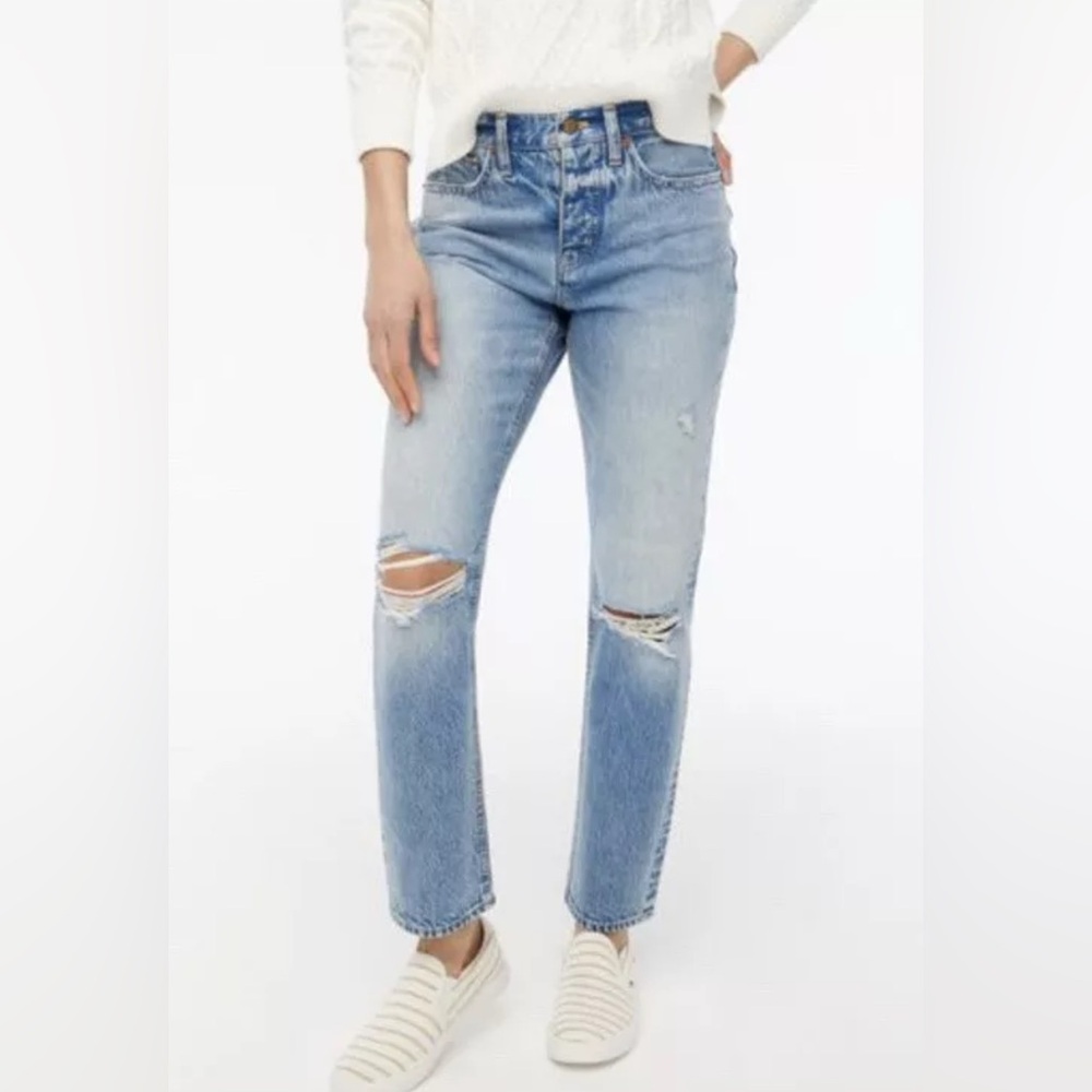 J. Crew Slim Boyfriend Jean - Premium Edition Knee Rip Geyser Wash
